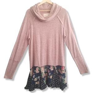 Evy's Tree Cowl Drape Neck Tunic Top Large Pink Navy Blue